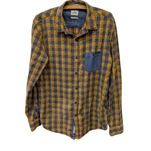 Vintage Rusty Men's Long Sleeve Plaid Button Down Shirt Western‎ Yellow Blue- L